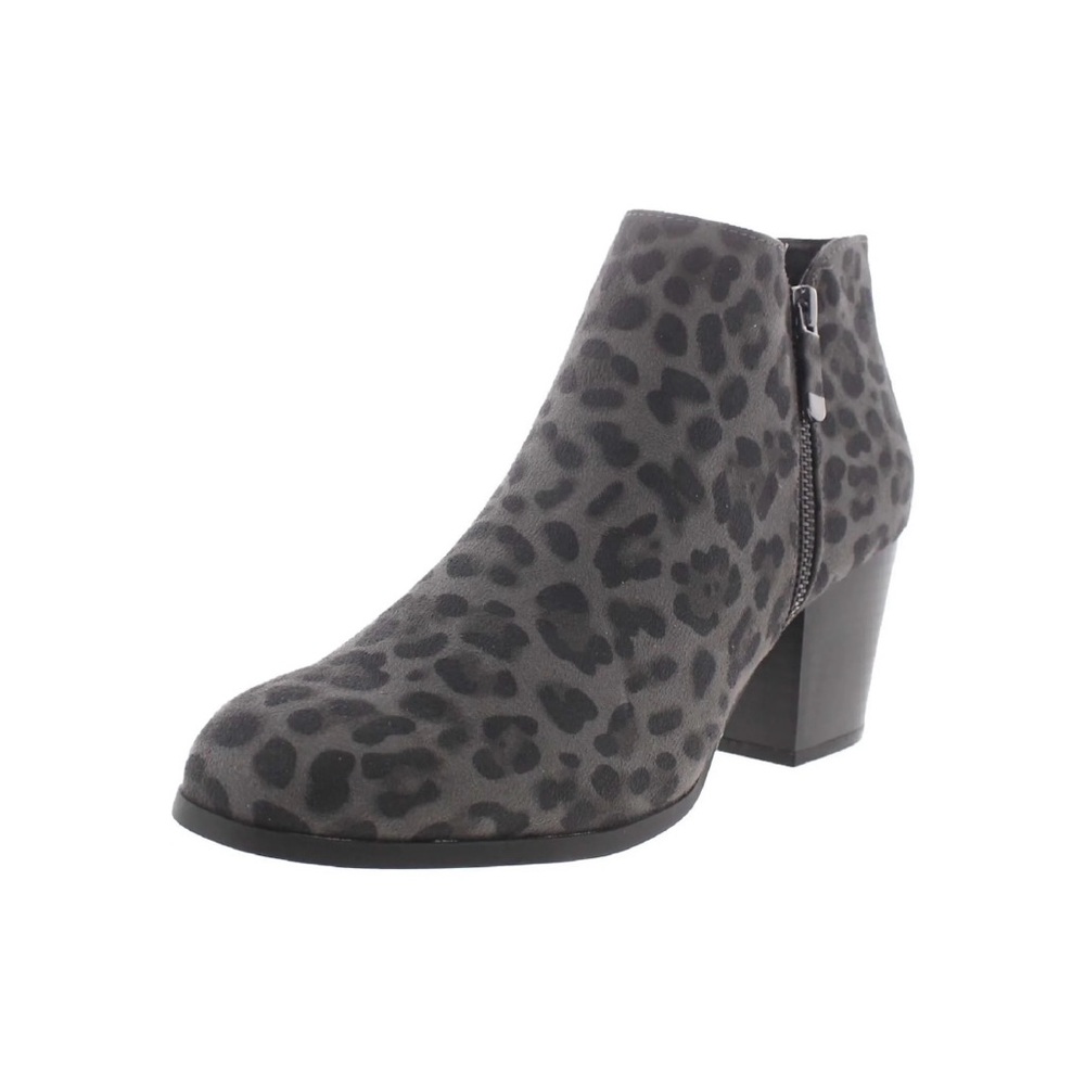 Leopard Print Ankle Booties - Gray Silver hardware Block Heel